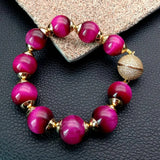 Fuchsia Tiger Eye 14mm Round Bracelet