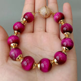 Fuchsia Tiger Eye 14mm Round Bracelet