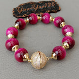 Fuchsia Tiger Eye 14mm Round Bracelet