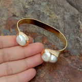 15x21MM Keshi Pearl 24K Plated Bangle Bracelet