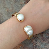 15x21MM Keshi Pearl 24K Plated Bangle Bracelet