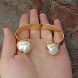 15x21MM Keshi Pearl 24K Plated Bangle Bracelet