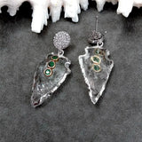 Raw Crystal Quartz Rough Arrow Head Shape Earrings