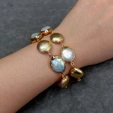 Y.YING Coin Pearl Brushed Bead Bracelet Women Jewelry