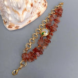 Natural Sunstone Coin Pearl Bracelet with Green Crystal Chain