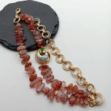 Natural Sunstone Coin Pearl Bracelet with Green Crystal Chain