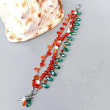 3-Row Orange Agate Green Crystal Bracelet Strands Jewelry