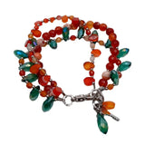 3-Row Orange Agate Green Crystal Bracelet Strands Jewelry