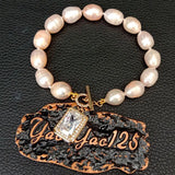8'' Pink Rice Pearl Bracelet with CZ Toggle Clasp