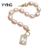 8'' Pink Rice Pearl Bracelet with CZ Toggle Clasp