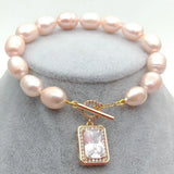 8'' Pink Rice Pearl Bracelet with CZ Toggle Clasp