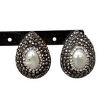 Rhinestone Pave Pearl Stud Earrings