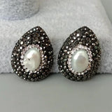 Rhinestone Pave Pearl Stud Earrings