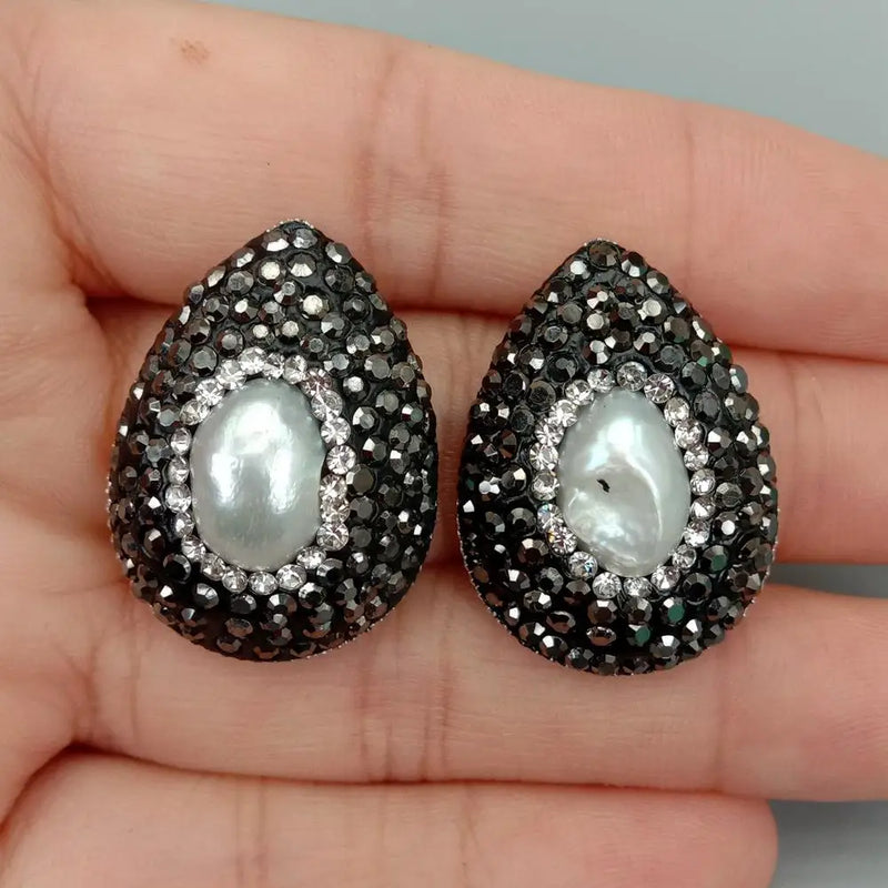 Rhinestone Pave Pearl Stud Earrings