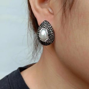 Rhinestone Pave Pearl Stud Earrings