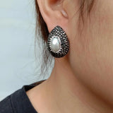 Rhinestone Pave Pearl Stud Earrings