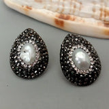 Rhinestone Pave Pearl Stud Earrings