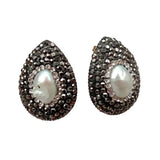 Rhinestone Pave Pearl Stud Earrings