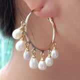 Y?YING Pearl Plated Hoop Earrings for Women Nightclub Jewelry