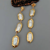 Cultured Biwa Pearl Dangle Stud Earrings with Electroplated Edge