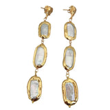 Cultured Biwa Pearl Dangle Stud Earrings with Electroplated Edge