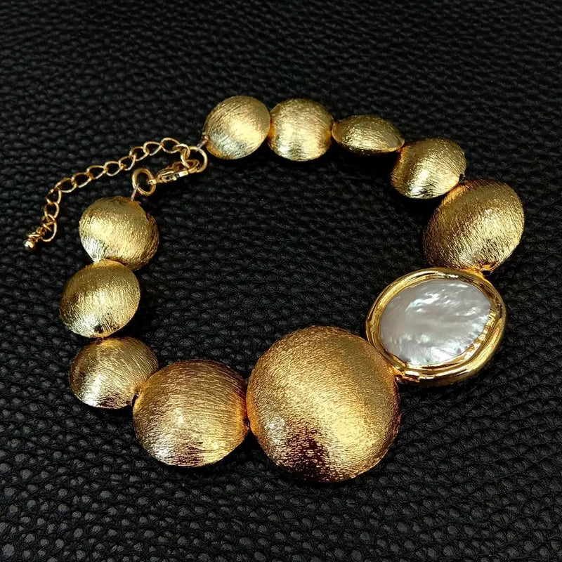 Y.YING Cultured Coin Keshi Pearl Bracelet Graduated Jewelry