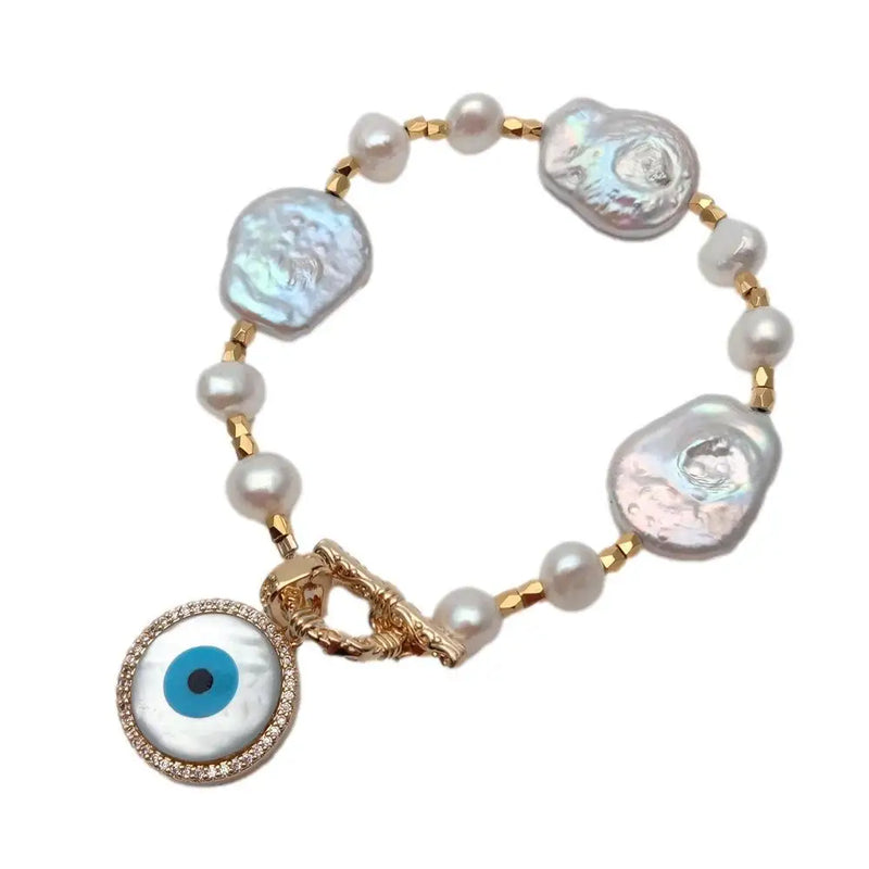 Y.YING Cultured Keshi Pearl Bracelet with Sea Shell Evil Charm