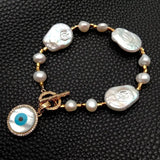 Y.YING Cultured Keshi Pearl Bracelet with Sea Shell Evil Charm