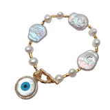 Y.YING Cultured Keshi Pearl Bracelet with Sea Shell Evil Charm