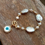 Y.YING Cultured Keshi Pearl Bracelet with Sea Shell Evil Charm