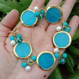 Cultured Pearl Cat Eye Turquoise Beaded Bracelet Jewelry