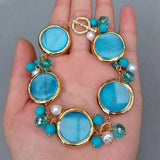 Cultured Pearl Cat Eye Turquoise Beaded Bracelet Jewelry