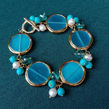 Cultured Pearl Cat Eye Turquoise Beaded Bracelet Jewelry
