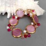 Pink Cat Eye Agate Beaded Charm Bracelet Jewelry