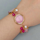 Pink Cat Eye Agate Beaded Charm Bracelet Jewelry