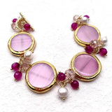 Pink Cat Eye Agate Beaded Charm Bracelet Jewelry