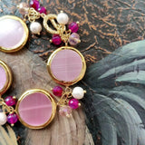 Pink Cat Eye Agate Beaded Charm Bracelet Jewelry