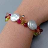 Freshwater Coin Pearl Fuchsia Agate Crystal Bracelet