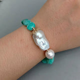 Freshwater Keshi Pearl Green Amazonite Beaded Bracelet