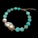 Freshwater Keshi Pearl Green Amazonite Beaded Bracelet