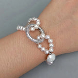 Freshwater Pearl Cz Pave Ring Bracelet Set