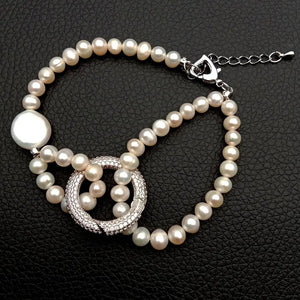 Freshwater Pearl Cz Pave Ring Bracelet Set