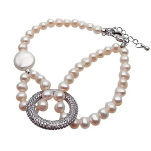 Freshwater Pearl Cz Pave Ring Bracelet Set