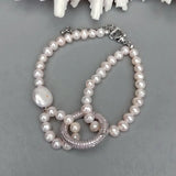 Freshwater Pearl Cz Pave Ring Bracelet Set