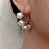 Y.YING Pearl Plated Hoop Stud Earrings