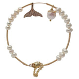 Freshwater Pearl CZ Charms Bangle Bracelet