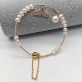 Freshwater Pearl CZ Charms Bangle Bracelet