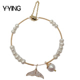 Freshwater Pearl CZ Charms Bangle Bracelet