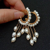 Freshwater Pearl Chain Tassel Hoop Earrings for Women