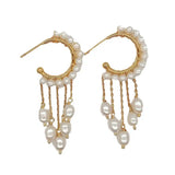 Freshwater Pearl Chain Tassel Hoop Earrings for Women